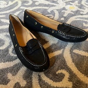 Sperry Top-Sider Black Leather Gold Accents Sparkly 8M Used